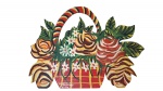 Lindo painel em madeira com pintura representando cesta de frutas , mede