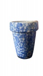 Antigo vaso azul e branco vitrificada , robusto e pesado, com borda, mede 20x16 cm diam