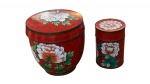 Dois antigos Clossonet , com tampa nos tom vermelho , com desenho de flores, medem 18x18 e 14x10 cm diam