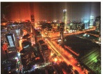 Cartão Postal Pequim, China - O edifício em destaque com a luz neon `THE ASCOR` é o hotel Ascott Beijing, sem uso

