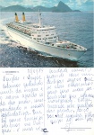 Cartão Postal Navio T/S Eugenio C, usado, datado 10/01/1984