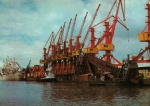 Cartão Postal Rio Grande, RS - Vista dos guindadest no porto maritimo do Rio G. do Sul. Editora Mercator ref. E-302, sem uso