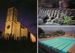 Cartão Postal Águas da Prata, SP - 1- Igreja N.Sra. de Lourdes, 2-Cascatada Fonte Platina, 3- Piscina da Praça de Esportes, Editora Postal Cultural ref. SP-90-160, sem uso