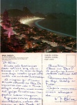 Cartão Postal Rio de Janeiro, RJ - Vista noturna de Copacabana e Pão de Açúcar ao fundo, Editora Mercator ref. 72, usado