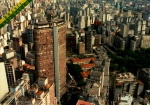 Cartão Postal São Paulo, SP- Vista aérea da cidade com destaque para o Edifício Itália e Praça  da República, Editora Postais do Brasil ref. 170, sem uso