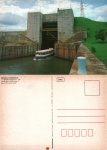 Cartão Postal Barra Bonita, SP - Saída da eclusa com o barco Arca de Noé, Editora Mercator ref. 11, sem uso
