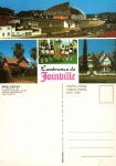 Cartão Postal Joinville, SC - Aspectos da cidade: 1- Catedral (inacabada), 2- Casa de Enxaimel, 3- Trajes Típicos, 4-  Casa Residencial, Editora Mercator ref. 07, sem uso