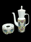 Bule (24 cm alt) e rechaud vintage, em porcelana nacional.