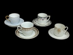 4 xícaras para cafezinho com seus respectivos pires, em porcelana vintage: nacional marca Real, alemã marca C.T. Altwasser e japonesa marca Hotta Yu Shoten & Cº modelo exportação para o mercado brasileiro.
