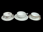 3 xícaras para chá com seus respectivos pires, em porcelanas vintage, marcas: Real, Rio Branco e Rosenthal.