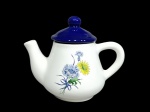 Grande bule bojudo em cerâmica esmaltada com detalhe decalcado floral, 17 cm alt.