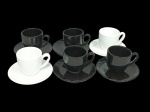 Conjunto com 6 xícaras e 6 pires em cerâmica esmaltada marca Vista Alegre, black and white.
