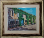 Quadro Óleo s/ tela `casario` assinado M. D`Avila datado de 1999 - 39 cm x 48 cm (sem moldura) e 66 cm x 76 cm (com moldura).