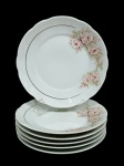 6 pratinhos vintage, para sobremesa, em porcelana nacional, marca Real, com decoração floral - 19 cm d.
