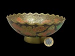 Bowl vintage em bronze indiano com trabalho esmaltado floral - 17,5 cm d x 7 cm alt. (marcas de uso).