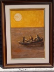 ARTE POPULAR NAIF - Quadro com pintura emoldurada de uma cena noturna ou crepuscular, de um barco com 3 pessoas remando em um rio, lago, ou alto mar. Artista não identificado. Aprox. 3 x 67 x 88cm.Detalhes conforme fotos, _(ºLº)_ Caso necessite, tire todas suas dúvidas via atendimento personalizado por WhatsApp: (11) 98681-9377. Não deixe para última hora! Antecipadamente agradecemos pelo seu lance. Sem testes ou garantias futuras de originalidade ou procedência.
