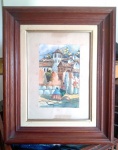QUADRO NAIF - Pintura em aquarela que retrata uma cena de vila em Cusco, Peru. Moldura de madeira e assinatura canto inferior direito não identificada. Medida do quadro: 29,5 x 38,5cm e medida com a moldura: 40,5 x 49,5cm. Detalhes conforme fotos, _(ºLº)_ Caso necessite, tire todas suas dúvidas via atendimento personalizado por WhatsApp: (11) 98681-9377. Não deixe para última hora! Antecipadamente agradecemos pelo seu lance. Sem testes ou garantias futuras de originalidade ou procedência.