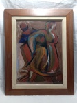 Pintura a óleo de Francisco Cuoco (F. Cuoco), um artista plástico brasileiro (pintor, escultor e serigrafista), não o ator homônimo. Óleo sobre eucatex, assinada no canto inferior esquerdo. A obra apresenta figuras humanas abstratas em tons terrosos, azuis e vermelhos. Aprox. 40,5 x 51cm. Detalhes conforme fotos, _(ºLº)_ Caso necessite, tire todas suas dúvidas via atendimento personalizado por WhatsApp: (11) 98681-9377. Não deixe para última hora! Antecipadamente agradecemos pelo seu lance. Sem testes ou garantias futuras de originalidade, material ou procedência.