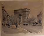 Aquarela sobre papel representando vista urbana dos Arcos do Triunfo, executada em linguagem solta e contemporânea. A composição destaca a arquitetura do monumento e o movimento cotidiano da cidade por meio de pinceladas rápidas e transparências características da técnica. Assinada no canto inferior direito por Herbelot-  Apresenta marcas naturais do tempo e leves desgastes nas bordas do suporte. Medida total 32x37cm.