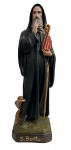 Imagem sacra de São Bento, em resina policromada, representado com báculo, livro e corvo, sobre base identificada S. Bento. Apresenta etiqueta do fabricante Artesanato Fendel  Rio Negro/PR. Em bom estado de conservação. Medidas: 33 cm de altura.