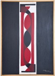 IRACY CARISE (Rio de Janeiro, 1925  Rio de Janeiro, 2016)Contraponto  Interioridade II, 1987. Acrílica sobre tela com composição geométrica vertical em vermelho, preto e branco, explorando sobreposições e ritmo visual. Assinada e datada no canto inferior direito e intitulada no verso. Emoldurada ao estilo baguete com acabamento dourado. Medida total 42 x 59 cm.
