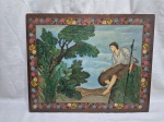 Lindo quadro decorativo com pintura sobre eucatex e moldura em madeira, peça assinada. Medindo 51cm x 40,5cm.