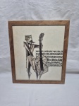 Quadro decorativo com gravura em papel, moldura em madeira com vidro frontal. Medindo 33,5cm x 29,5cm.