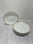 Steatita - Jogo de 6 pratos fundos de massa, sopa em porcelana com borda ouro decorada. Medindo 21,5cm de diâmetro. Desgaste no friso.