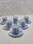 Jogo de 6 xícaras de café em porcelana Renner Medaillon com estampa de fazenda. Medindo 5cm x 5,5cm de altura.