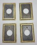BRONZE - Lote de 4 espelhos para tomadas redondas. Med. 12x9 cm. Marcas de uso.