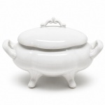 PORCELANA - Parte de grande coleção de Molheiras - Bela molheira em porcelana Limoges - França - Branca, elevado por 4 pés. Med. 11x17x10 cm.  Marcas do tempo, de uso, manchas e desgastes.