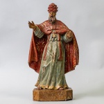 MAGNÍFICA IMAGEM EM MADEIRA DE SÃO PEDRO PAPA. RICAS ENTALHA E POLICROMIA, COM VESTES EM TONS DE VER