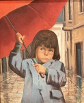 Artista não identificado                                                                                                                                    Menino com guarda chuva,                                                                                                                                      Óleo sobre tela.  Assinado c.i.e  no verso, assinado, datado 79                                                              Medidas sem moldura:  50 x 39 cm.   com moldura:  77 x 66 cm.
