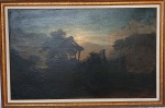 Antiga pintura óleo sobre tela assinada com monograma c.i.e  paisagem serrana com por do sol. Medidas totais: Alt.  58 x 87 cm. chassi 49 x 78 cm
