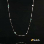 Colar BRESSAN Ouro Branco 18k com diamantes e esmeraldas Tamanho 90cm Peso 9,2g Acompanha o certifi