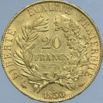Moeda da França - 20 francos - 1850A - OURO (.900) - 6.4 g - 21 mm - KM# 762 (Paris)
