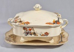 J&G MEAKING - Decoração SYLVANIA - sopeira e presentoir em porcelana inglesa, ART DECO, Anos 30. med. 28 x 22 x 07 cm. No estado, com fio de cabelo.