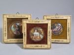 Lote com 3 antigas miniaturas com retratos de damas em litografias retocadas a mão, moldura em marfim. Algumas perdas. Med. 10 x 10 cm.