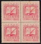 Brasil 1943 - Conferência de Advogados, selo aéreo em quadra sem carimbo com variedade de impressão dupla da legenda. Catálogo RHM A-51C. Valor de catálogo em R$ 2.400,00!