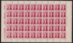 Brasil 1956 - Oswaldo Cruz, selo da série Bisneta em folha completa de 50 selos no valor de 20 centavos vinho rosado, sem carimbo com goma! Catálogo RHM 492c. Valor de catálogo em R$ 1.125,00!