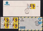 Brasil 1967/68 - VARIG, 3 peças filatélicas alusivas a Cia aérea. 2 envelopes e quadra com carimbo CBC!