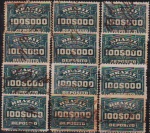 Brasil - Seleção de 12 selos de Depósito no valor de 100$ réis verde escuro com diversas obliterações para estudo de papéis e obliterações!