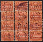 Brasil - Seleção de 12 selos de Depósito no valor de 5$ réis laranja com diversas obliterações para estudo de papéis e obliterações!