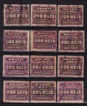 Brasil - Seleção de 12 selos de Depósito no valor de 200 réis violeta com diversas obliterações para estudo de papéis e obliterações!