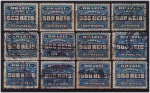 Brasil - Seleção de 12 selos de Depósito no valor de 500 réis azul com diversas obliterações para estudo de papéis e obliterações!