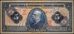 Brasil 1942 - Cédula no valor de 5.000 réis Barão do Rio Branco com carimbo rosácea de 5 Cruzeiros, série 378 em perfeito estado de conservação. Cédula não circulada com mínima marca de dobra central. Catálogo Amato C-002. Oportunidade!