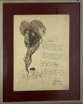 Seb. de Souza - Benjamim. Poema. Nanquim. 30 x 22 cm. 14.XII.08. Medida total com a moldura: 42 x 34 cm