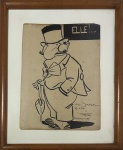 Fritz. Caricatura. Nanquim. 30 x 23 cm. Santos, 6/5/914. Medida total com a moldura: 43 x 35 cm. Com dedicatória