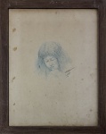 Falstaff (?). Menina. Técnica mista sobre papel. 28 x 21 cm. 1903. Medida total com a moldura: 32 x 25 cm. Necessita limpeza.