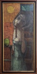 Inos Corradin (1929-2025). Mulher. Óleo sobre tela. 110 x 50 cm. Medida total com a moldura: 120 x 60 cm